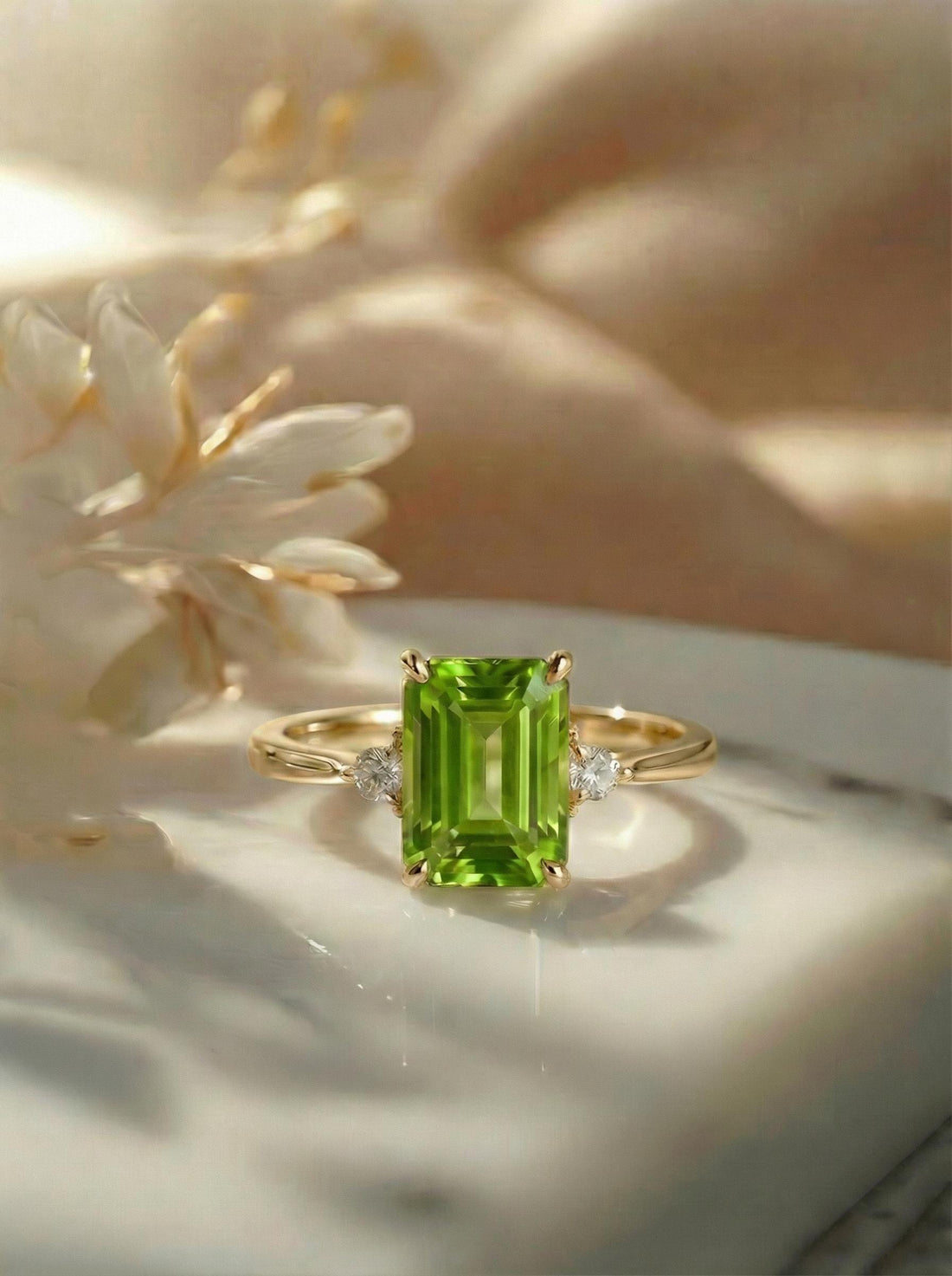 1.75ct Peridot Ring, Emerald Cut Peridot Ring, 14K Gold Statement Ring, Certified Stone Ring, August Birthstone