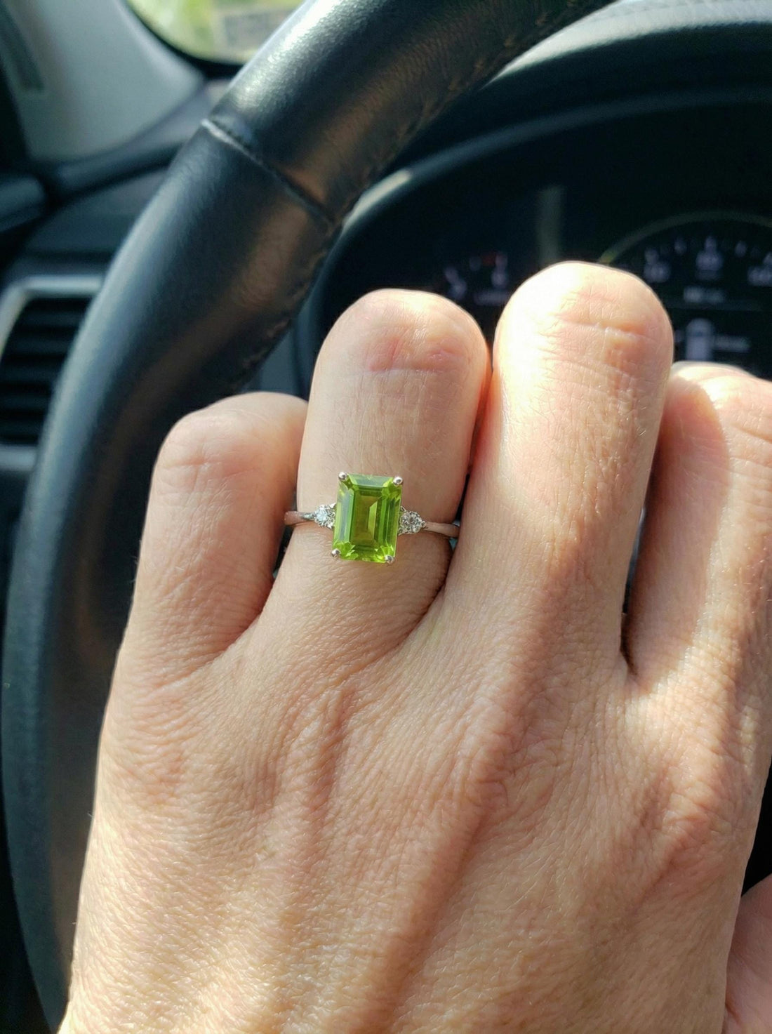 1.75ct Peridot Ring, Emerald Cut Peridot Ring, 14K Gold Statement Ring, Certified Stone Ring, August Birthstone