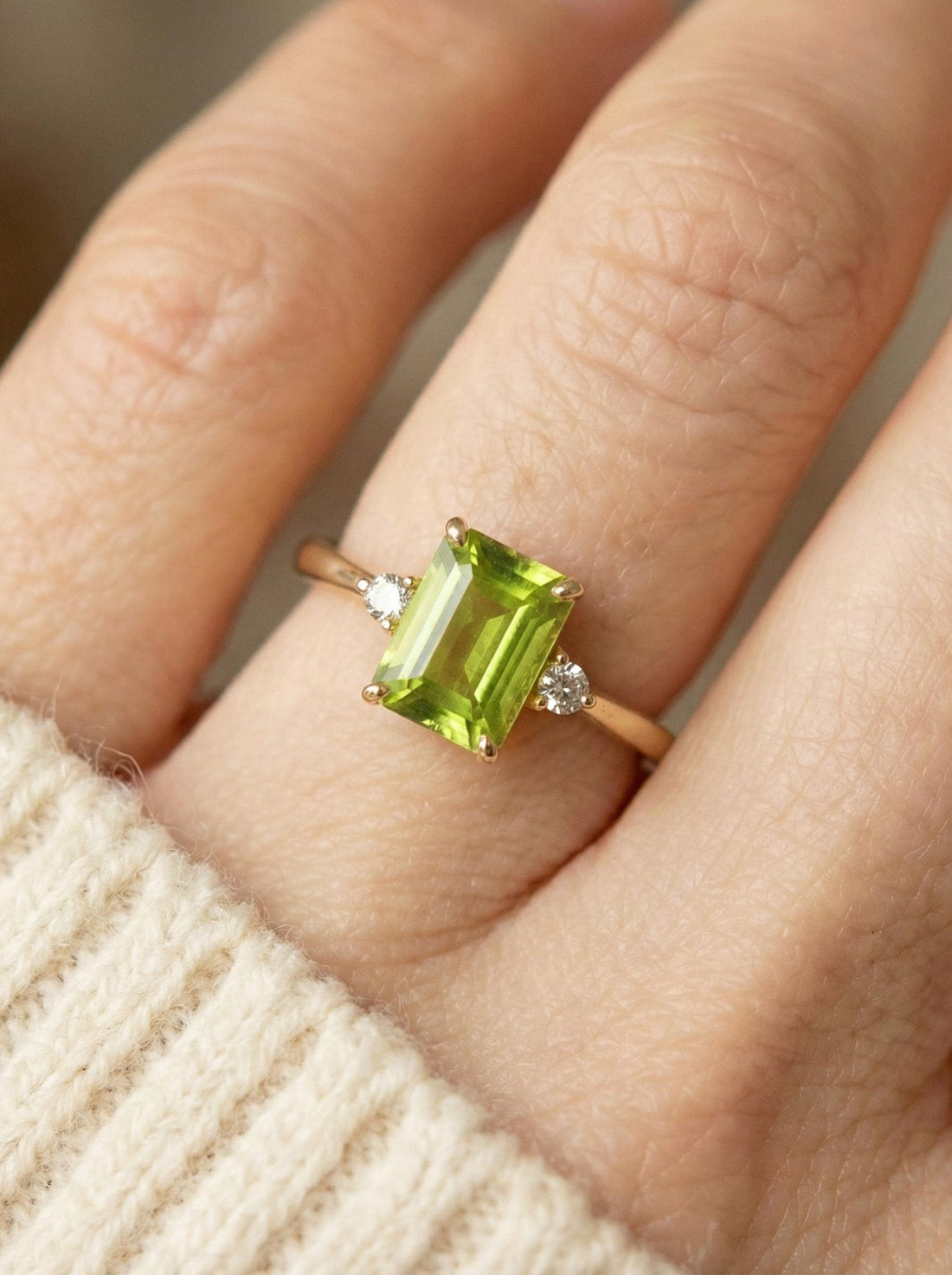 1.75ct Peridot Ring, Emerald Cut Peridot Ring, 14K Gold Statement Ring, Certified Stone Ring, August Birthstone
