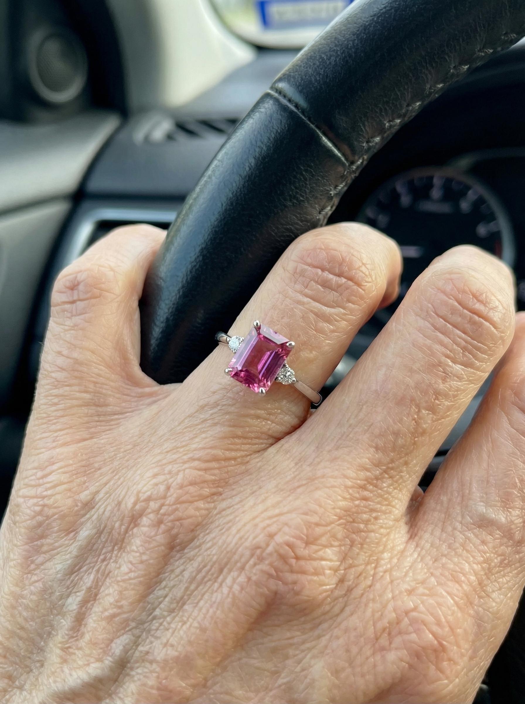 1.75ct Pink Tourmaline Ring, Emerald Cut Tourmaline Ring, 14K Gold Statement Ring, Certified Stone Ring, October Birthstone