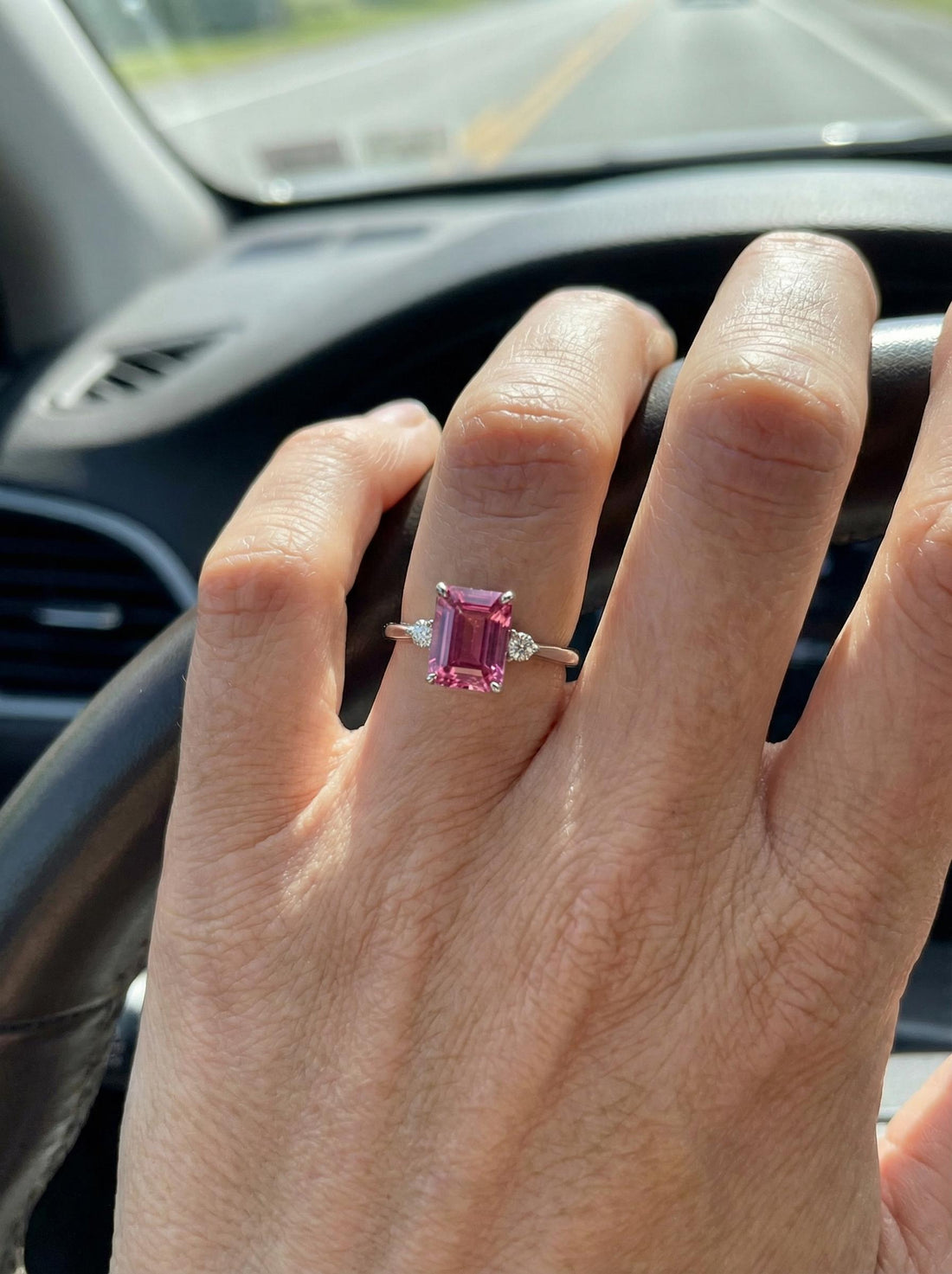 1.75ct Pink Tourmaline Ring, Emerald Cut Tourmaline Ring, 14K Gold Statement Ring, Certified Stone Ring, October Birthstone