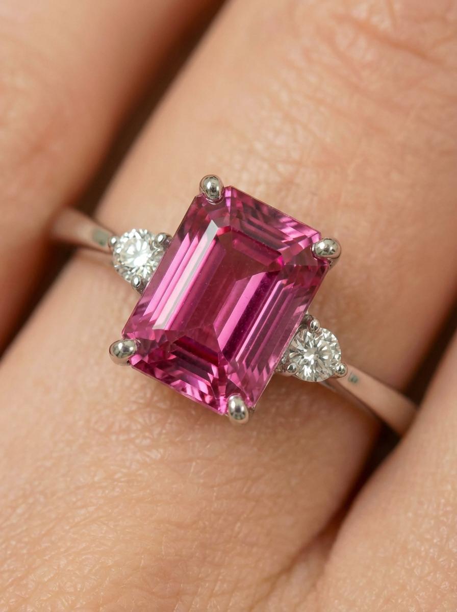 1.75ct Pink Tourmaline Ring, Emerald Cut Tourmaline Ring, 14K Gold Statement Ring, Certified Stone Ring, October Birthstone