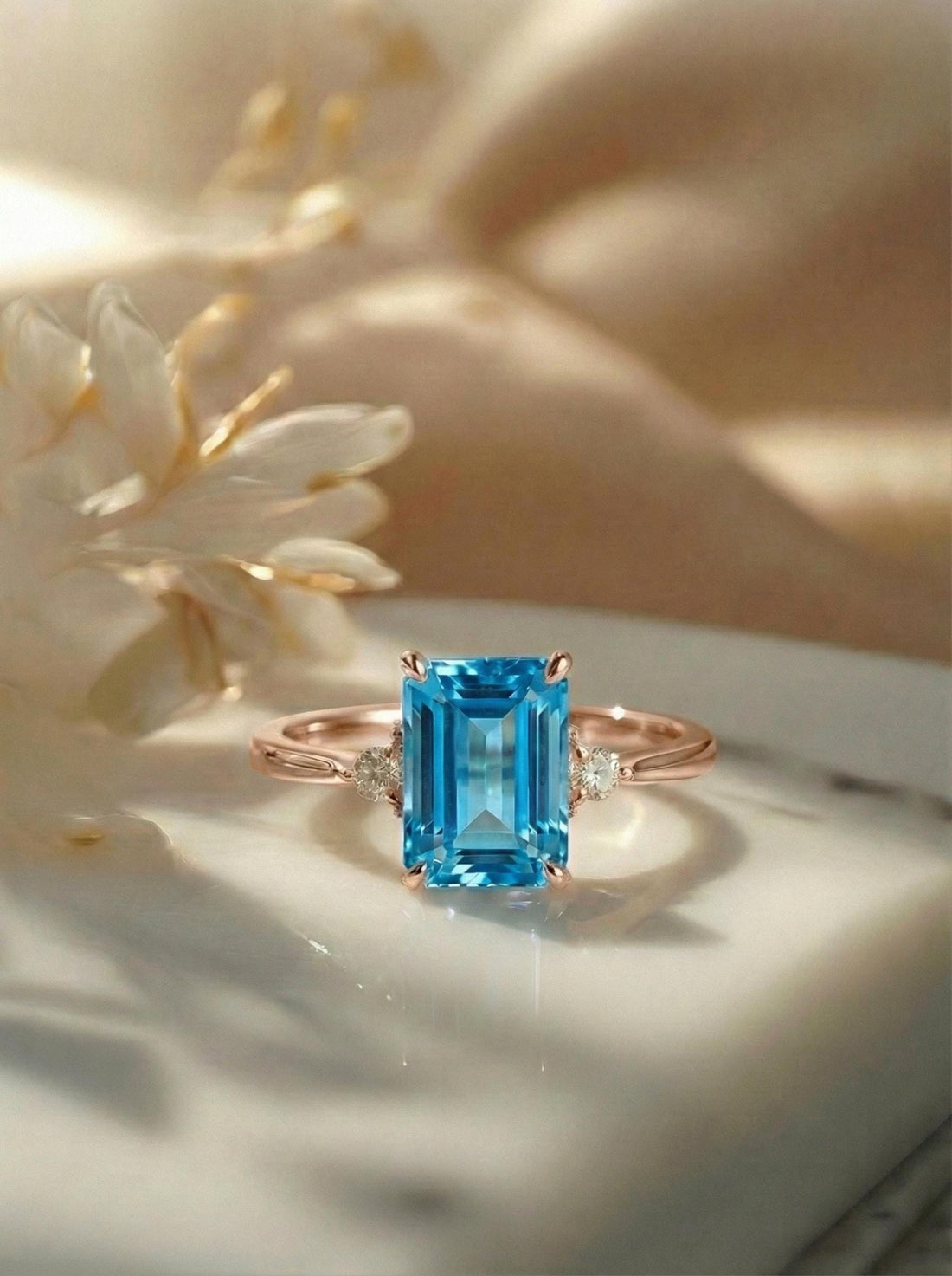 1.75ct Blue Zircon Ring, Emerald Cut Blue Zircon Ring, 14K Gold Statement Ring, Certified Stone Ring, December Birthstone