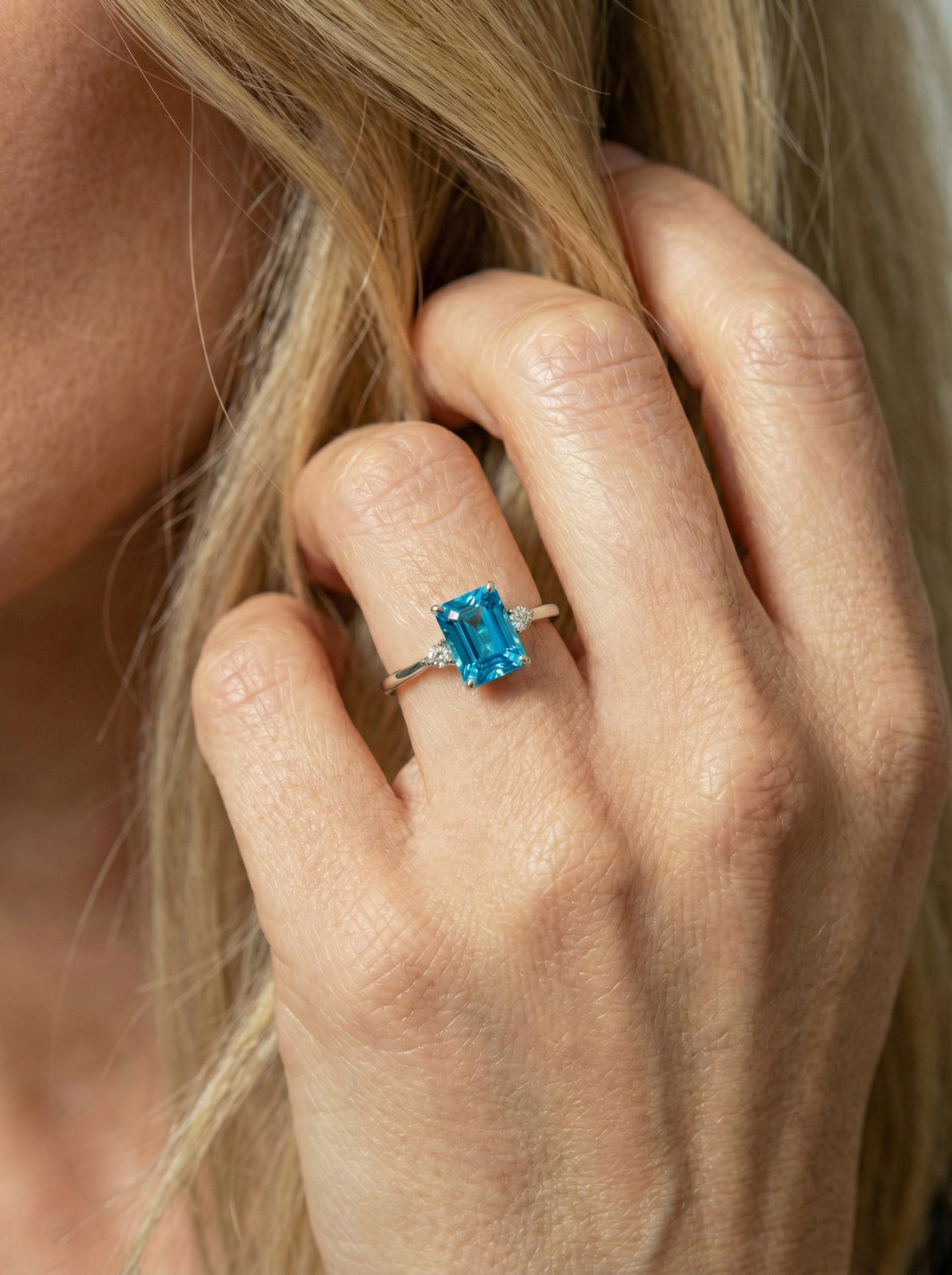1.75ct Blue Zircon Ring, Emerald Cut Blue Zircon Ring, 14K Gold Statement Ring, Certified Stone Ring, December Birthstone