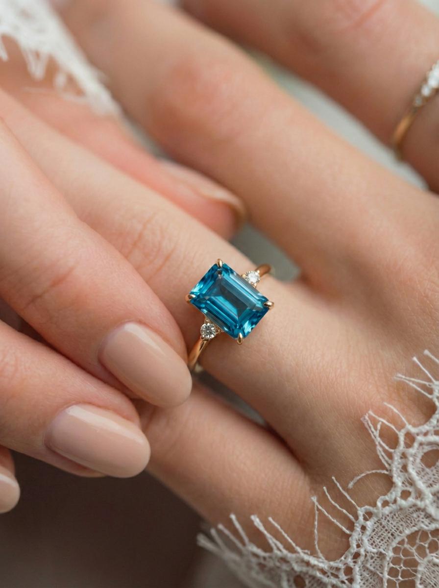 1.75ct Blue Zircon Ring, Emerald Cut Blue Zircon Ring, 14K Gold Statement Ring, Certified Stone Ring, December Birthstone
