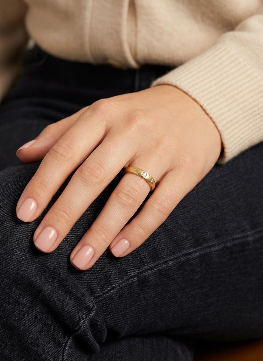 Lab Grown Diamond Band Flush Set Dome Ring Scattered White Diamond Wedding Band Push Present Birthstone Ring April Birthstone Jewelry Gift