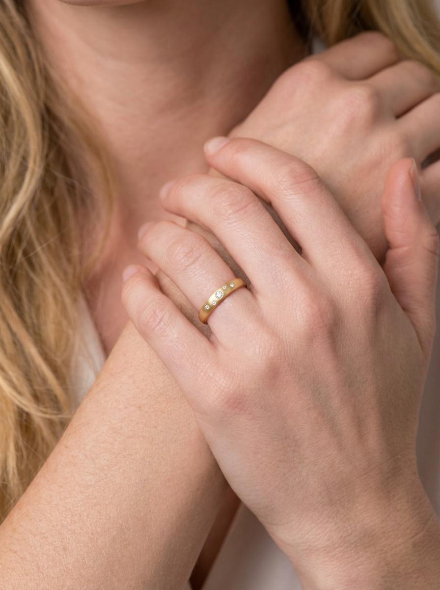 Moissanite Flush Set Band, Celestial Star Ring, Dainty Space Inspired Stacking Ring, Push Present Gift for Her