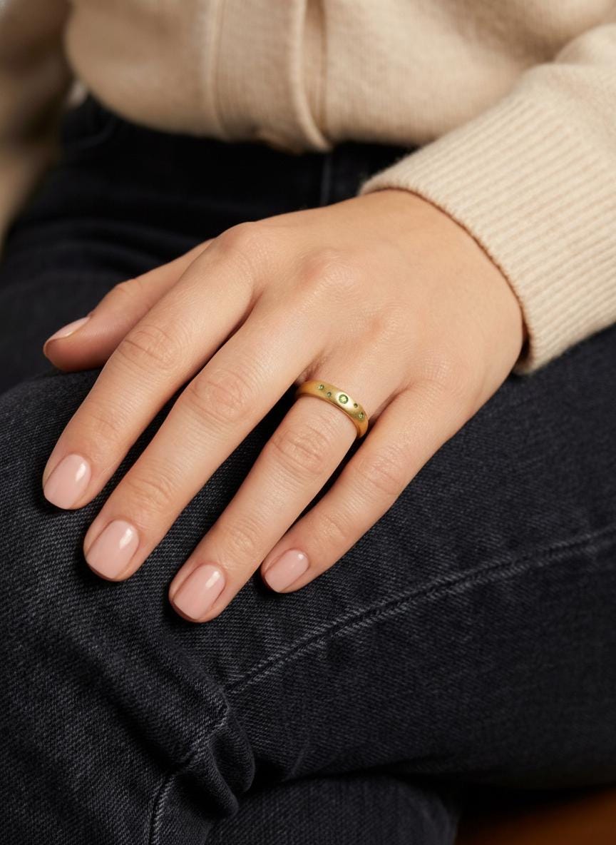Peridot Flush Set Band, August Birthstone Ring, Celestial Galaxy Stacking Ring, Dainty Green Gemstone Push Present for Her