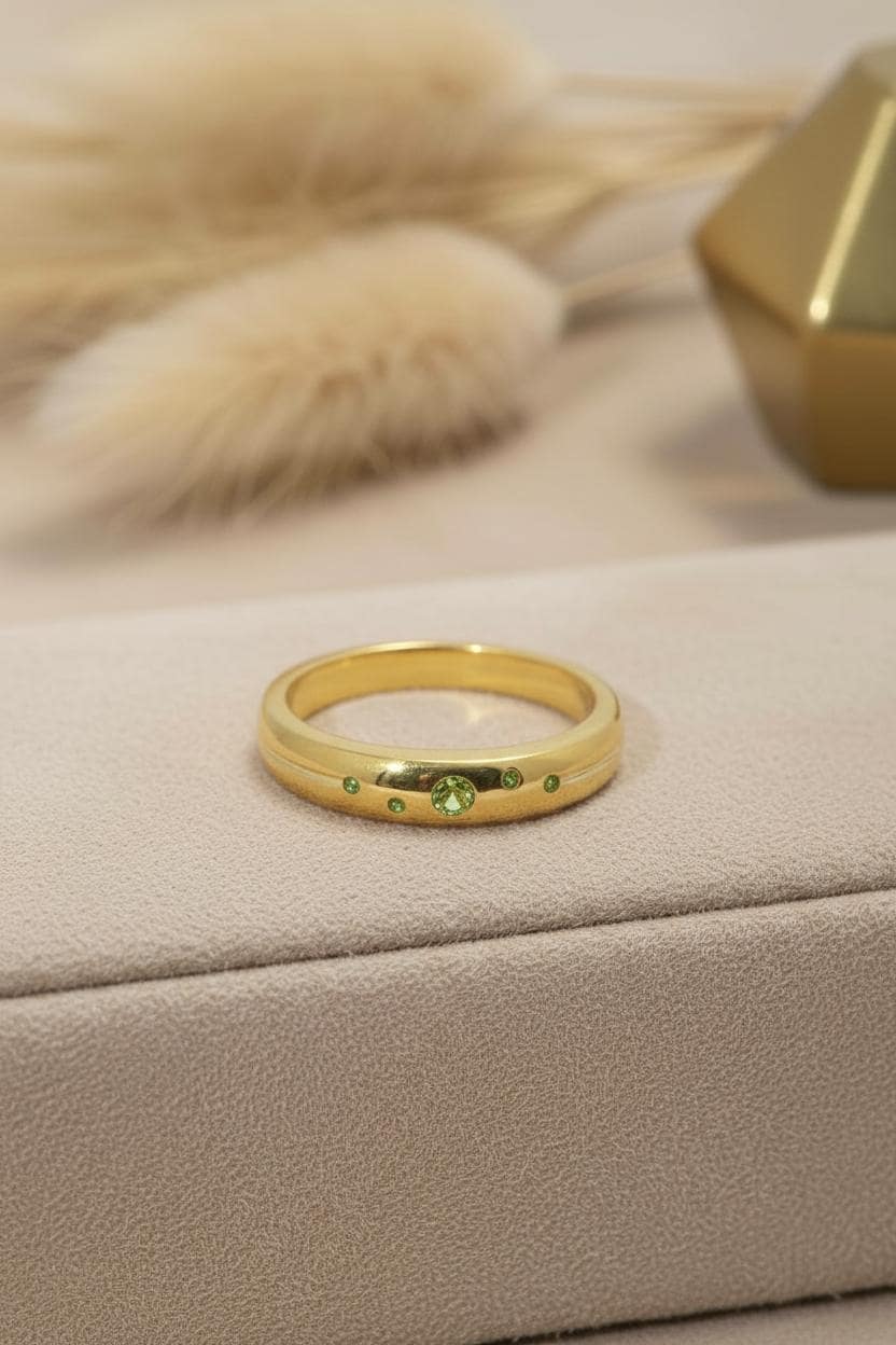 Peridot Flush Set Band, August Birthstone Ring, Celestial Galaxy Stacking Ring, Dainty Green Gemstone Push Present for Her