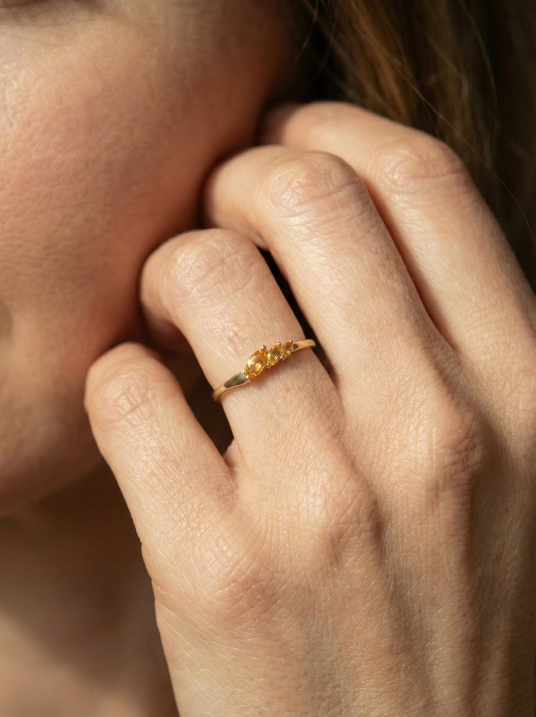 Citrine Curved Wedding Band, 18K Gold Plated Marquise Stacking Ring for Women, November Birthstone, Promise Ring Gift for Her