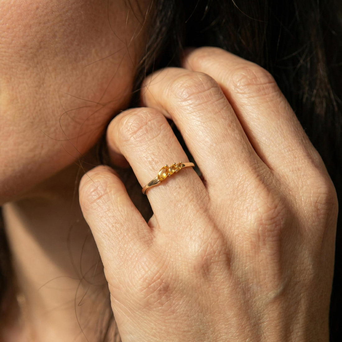 Citrine Curved Wedding Band, 18K Gold Plated Marquise Stacking Ring for Women, November Birthstone, Promise Ring Gift for Her