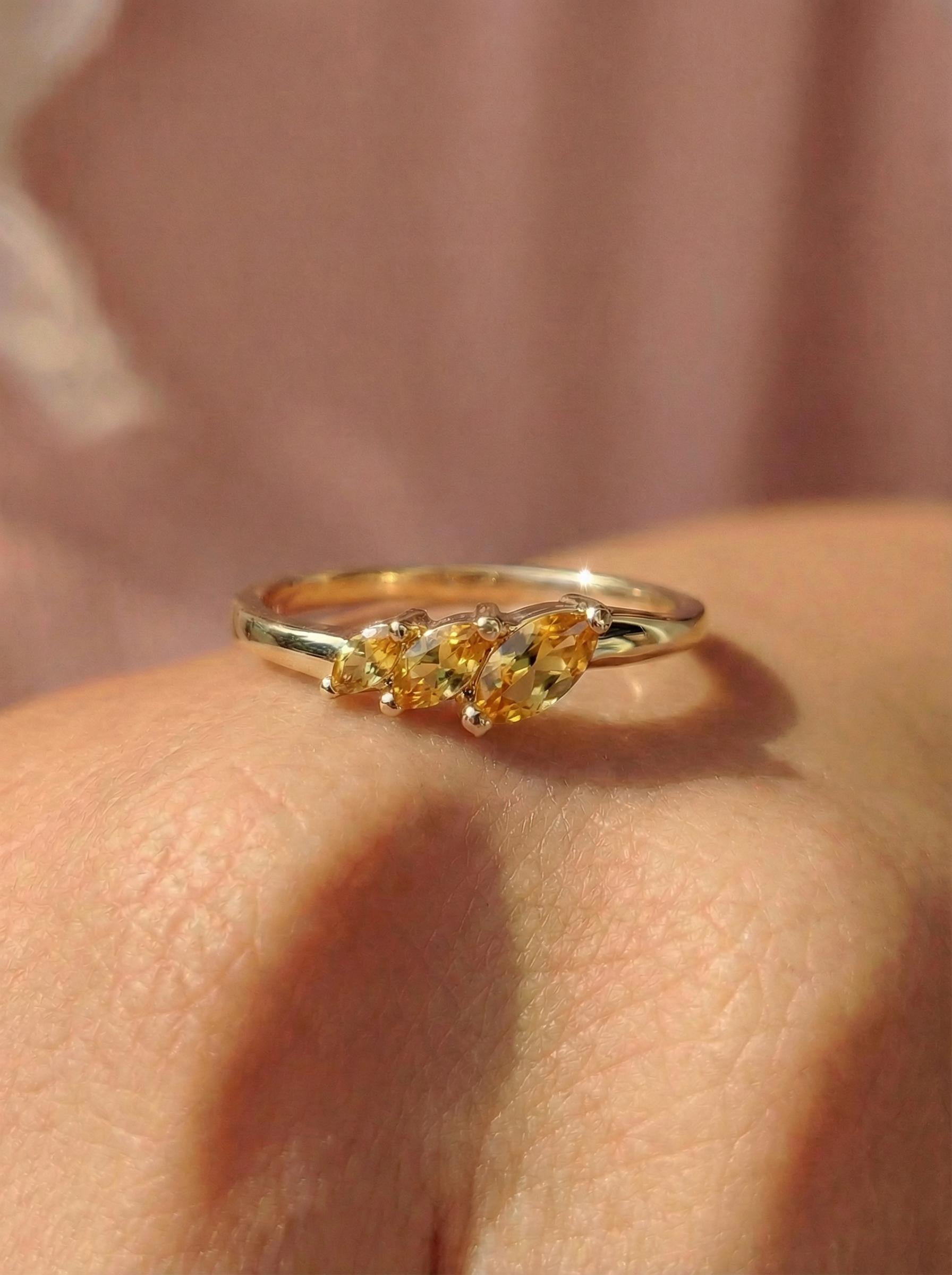 Citrine Curved Wedding Band, 18K Gold Plated Marquise Stacking Ring for Women, November Birthstone, Promise Ring Gift for Her