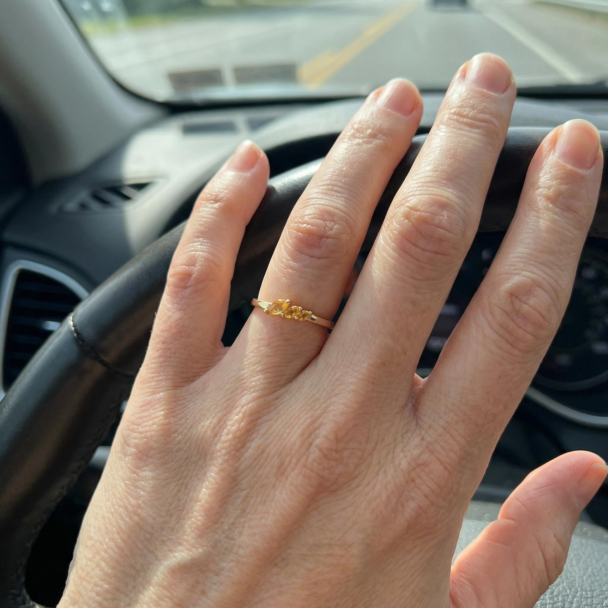Citrine Curved Wedding Band, 18K Gold Plated Marquise Stacking Ring for Women, November Birthstone, Promise Ring Gift for Her