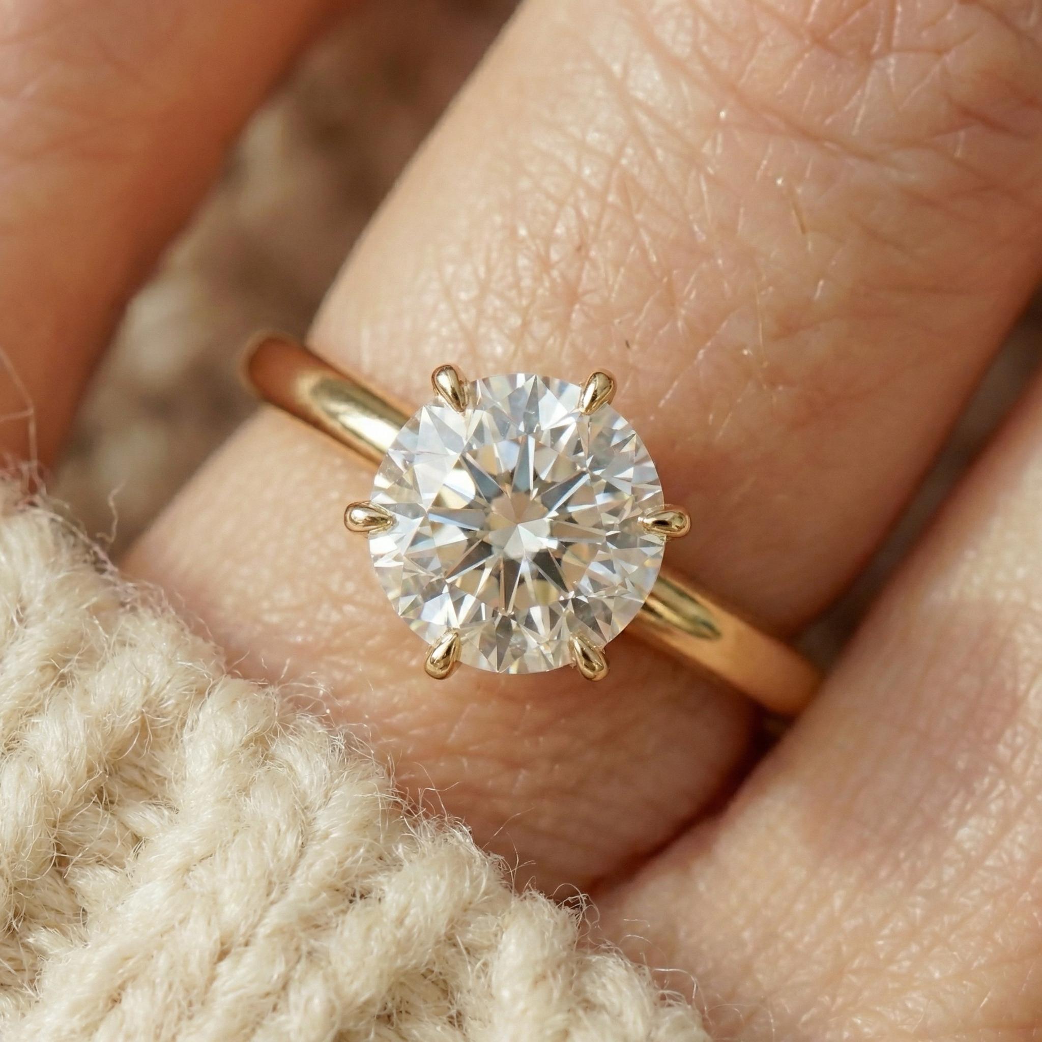 6-Prong Solitaire Engagement Ring, 1.0ct - 2.0ct Round Moissanite Ring, 14K Solid Gold Anniversary Ring, April Birthstone Promise Ring