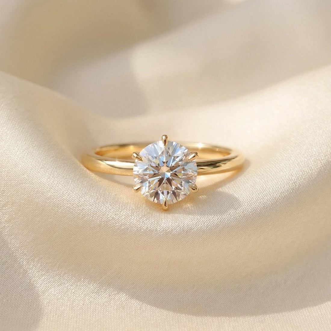 6-Prong Solitaire Engagement Ring, 1.0ct - 2.0ct Round Moissanite Ring, 14K Solid Gold Anniversary Ring, April Birthstone Promise Ring