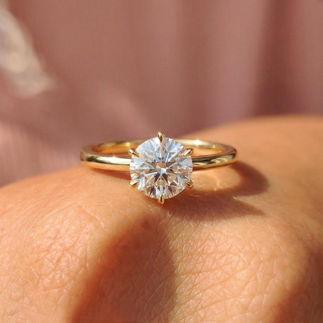 6-Prong Solitaire Engagement Ring, 1.0ct - 2.0ct Round Moissanite Ring, 14K Solid Gold Anniversary Ring, April Birthstone Promise Ring