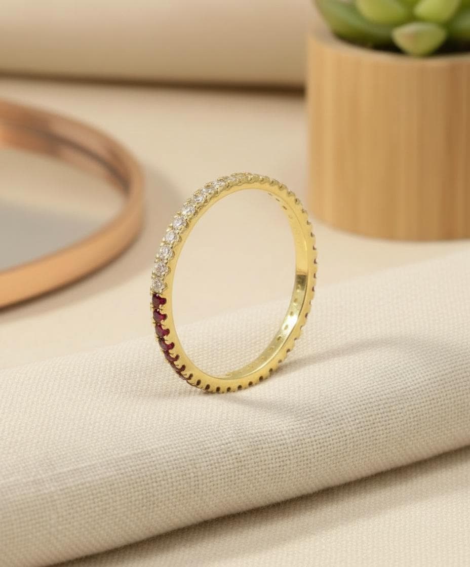 Red Garnet Diamond Band, January Birthstones, Garnet Full Eternity Wedding Band, Diamond Wedding Ring, Anniversary Rings