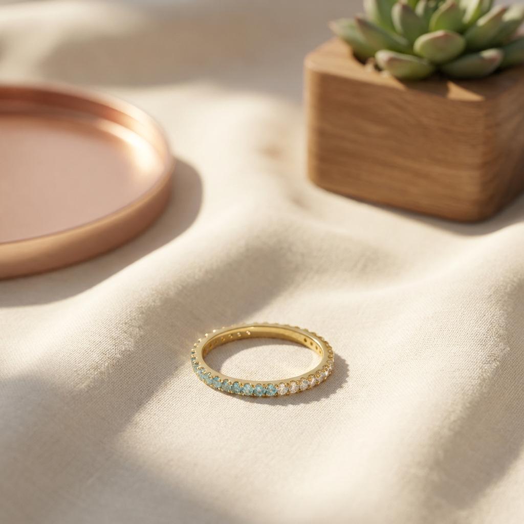 Aquamarine Diamond Band, March Birthstones, Aquamarine Full Eternity Wedding Band, Diamond Wedding Ring, Anniversary Rings