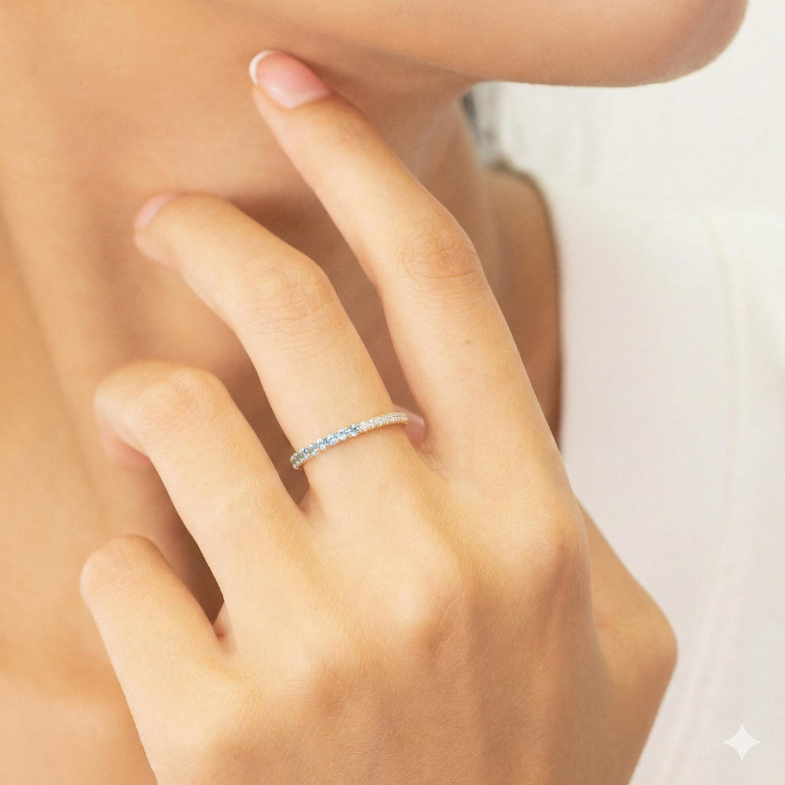 Aquamarine Diamond Band, March Birthstones, Aquamarine Full Eternity Wedding Band, Diamond Wedding Ring, Anniversary Rings