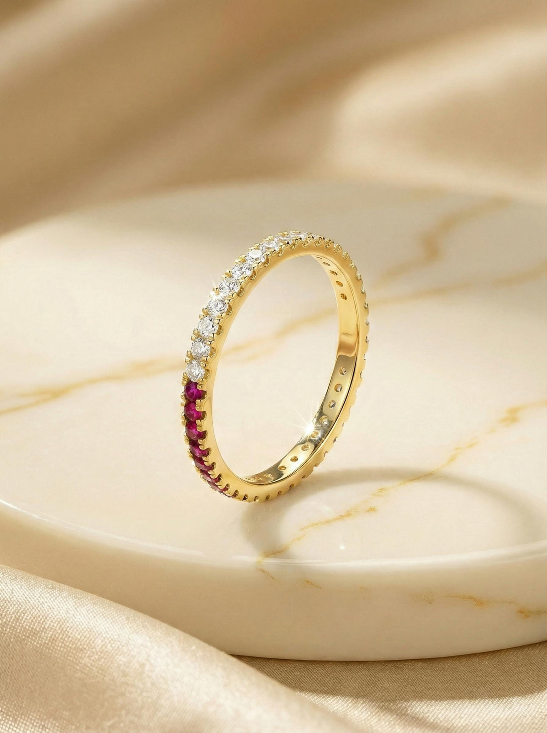 Bridesmaid Gift Birthstone Ruby Wedding Band, Dainty Red Gemstone Stacking Ring, July Birthday Jewelry