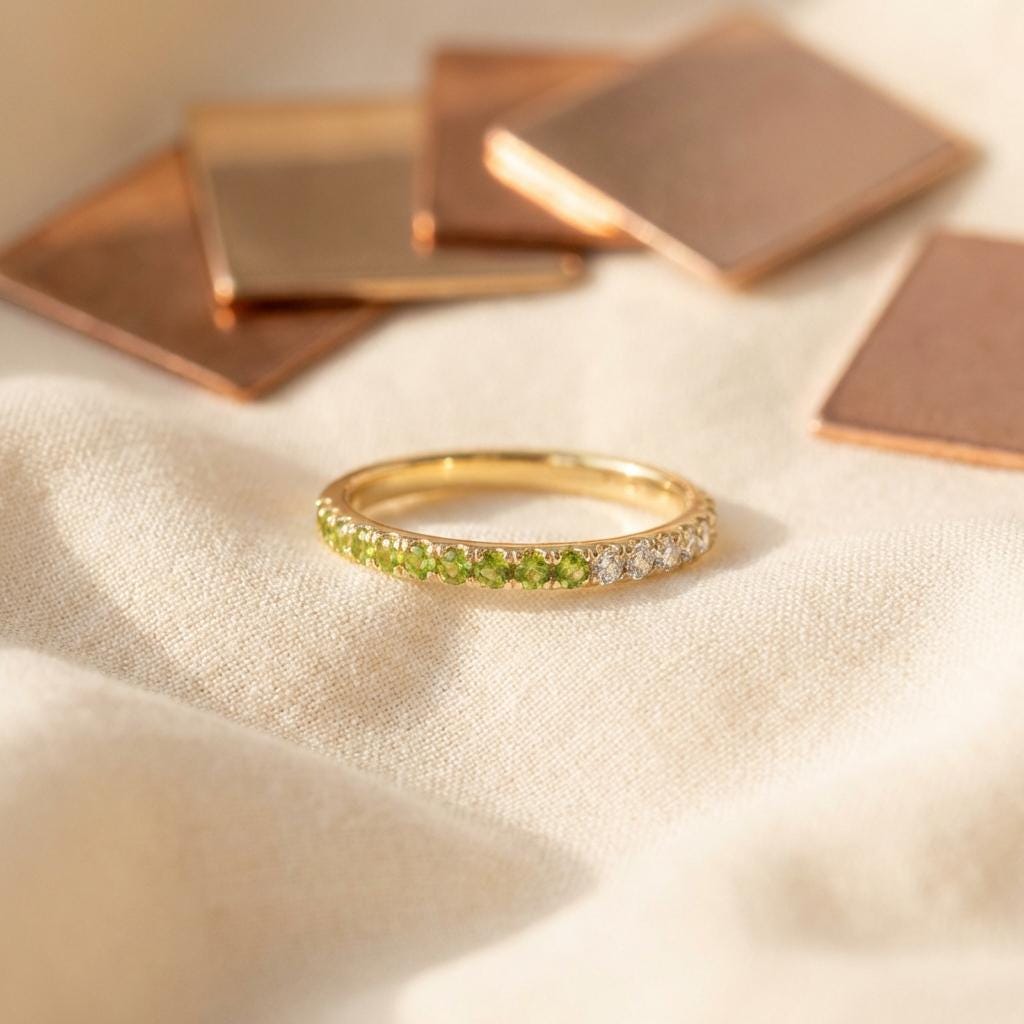 Peridot Diamond Band, August Birthstones, Peridot Full Eternity Wedding Band, Diamond Wedding Ring, Anniversary Rings