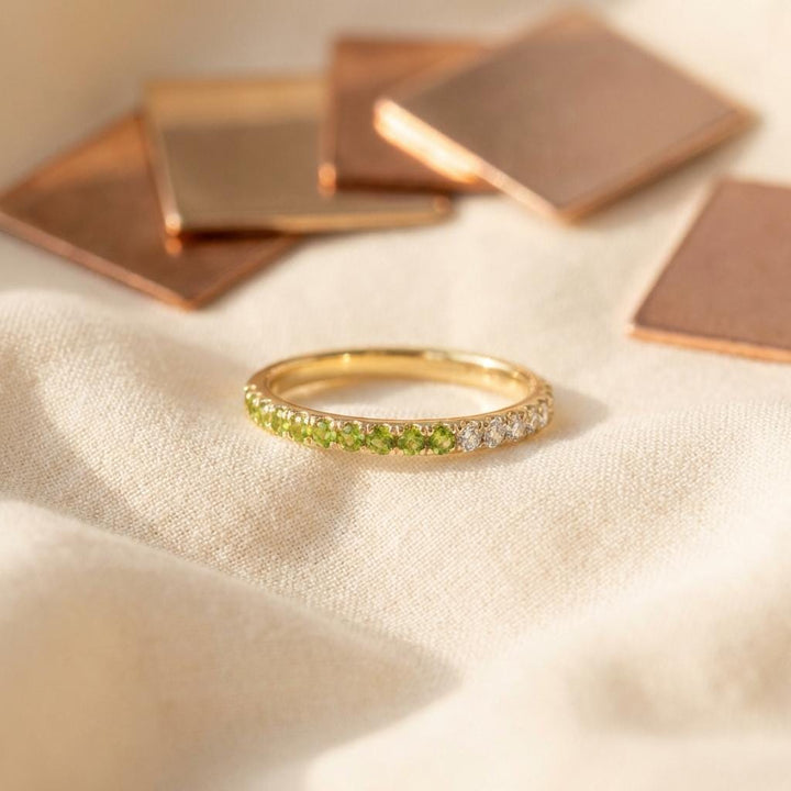 Peridot Diamond Band, August Birthstones, Peridot Full Eternity Wedding Band, Diamond Wedding Ring, Anniversary Rings