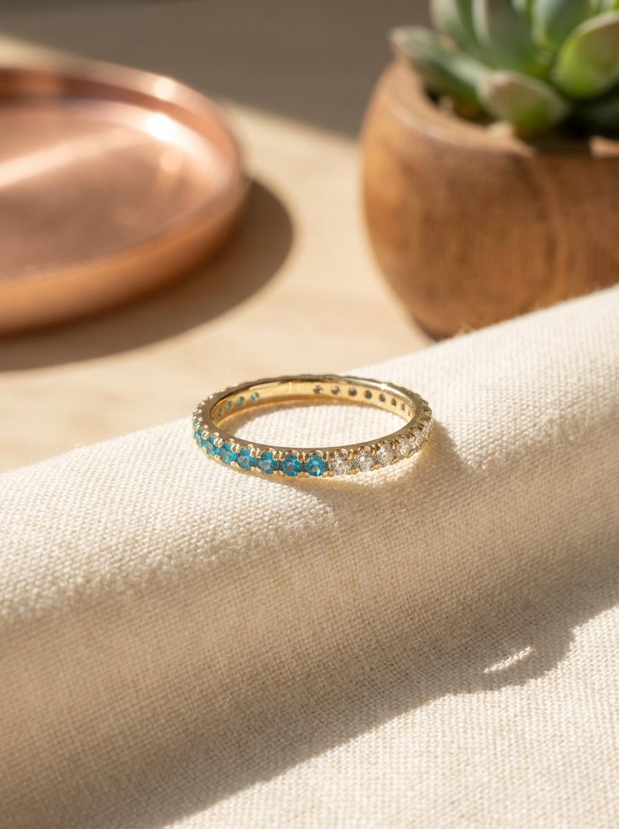 Blue Zircon Diamond Band, December Birthstones, Blue Zircon Full Eternity Wedding Band, Diamond Wedding Ring, Anniversary Rings