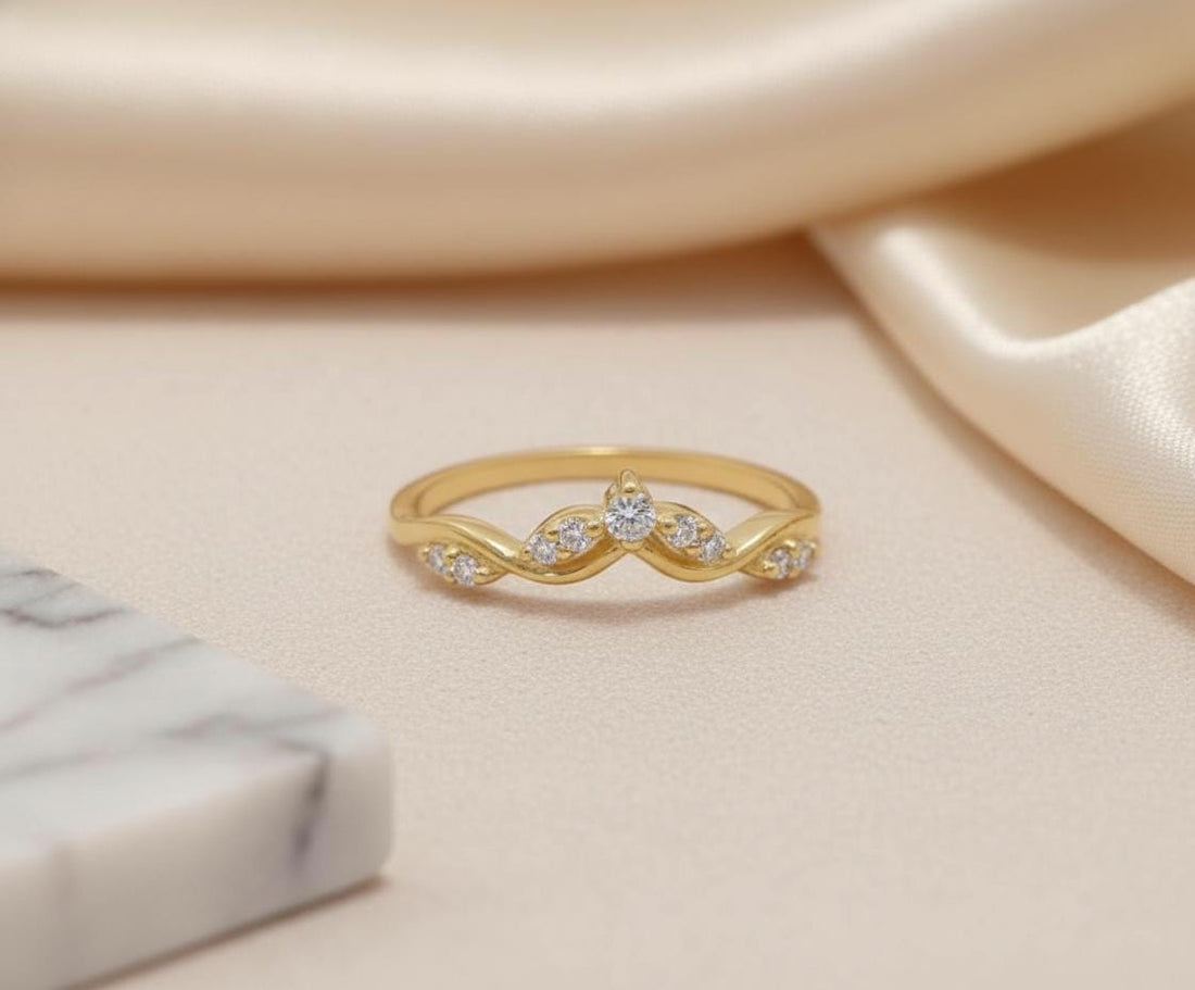 Moissanite Curved Wedding Band Vine Chevron Ring V Shape Stacking Ring Contour Band Art Deco Bridal Jewelry Nature Inspired