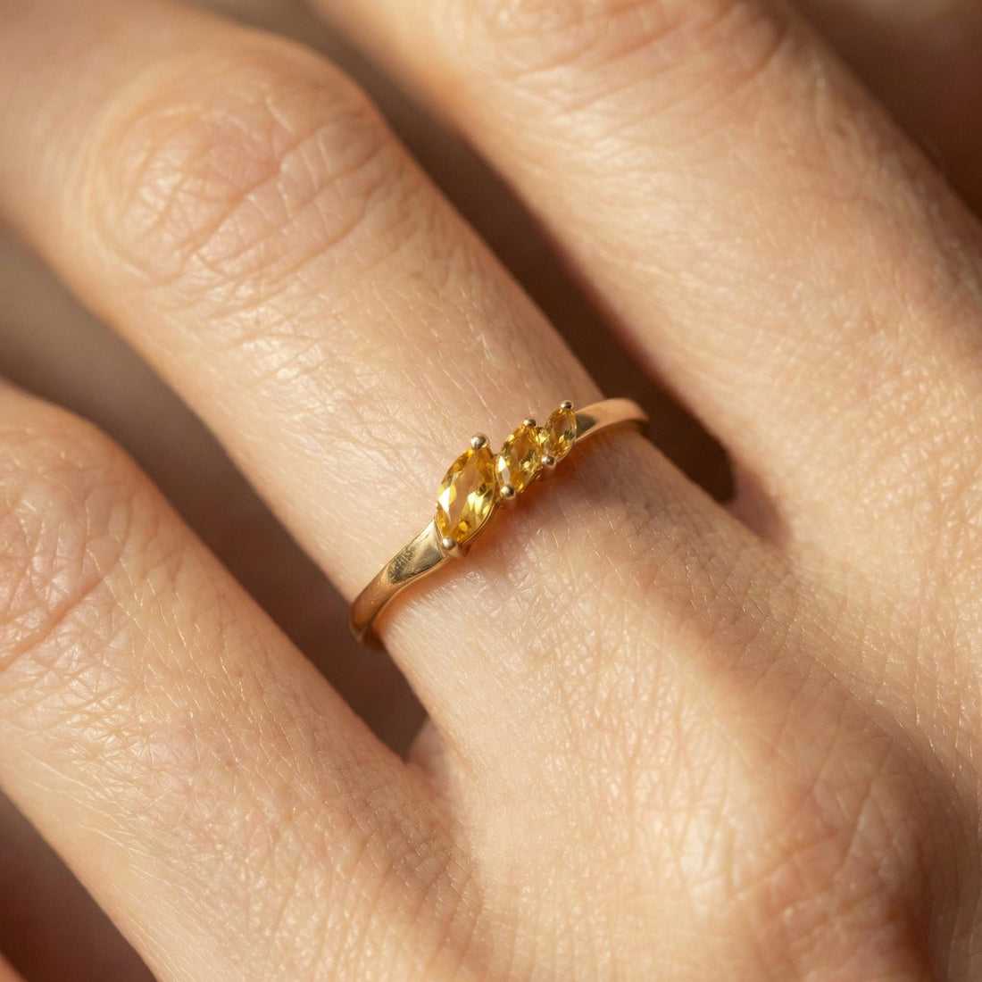 Citrine Curved Wedding Band, 18K Gold Plated Marquise Stacking Ring for Women, November Birthstone, Promise Ring Gift for Her