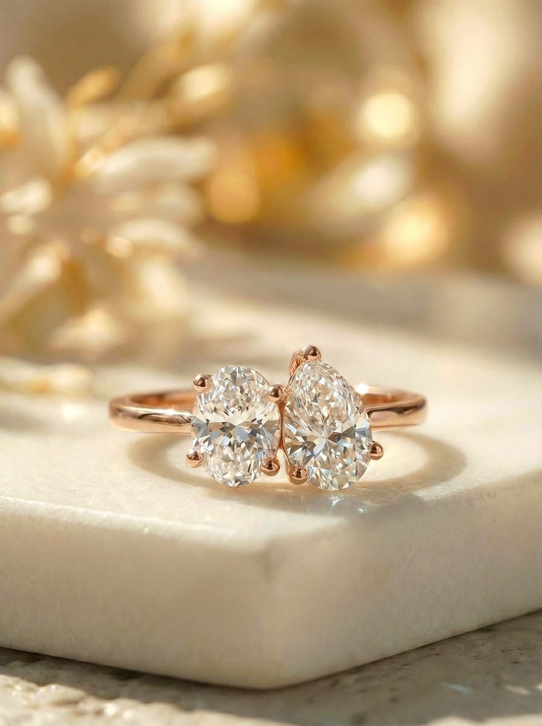 1.5ct Lab Grown Diamond Toi et Moi Ring, 14K Gold Pear & Oval Cut Engagement Ring, Two Stone Diamond Wedding Ring, Unique Bridal Jewelry