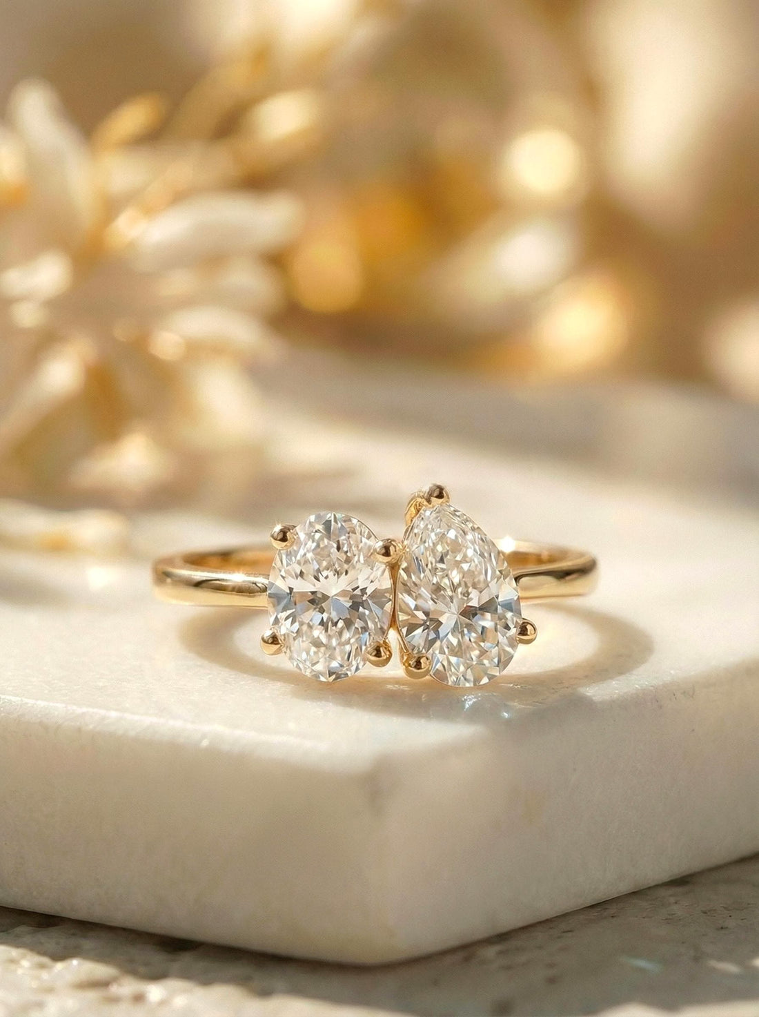1.5ct Lab Grown Diamond Toi et Moi Ring, 14K Gold Pear & Oval Cut Engagement Ring, Two Stone Diamond Wedding Ring, Unique Bridal Jewelry
