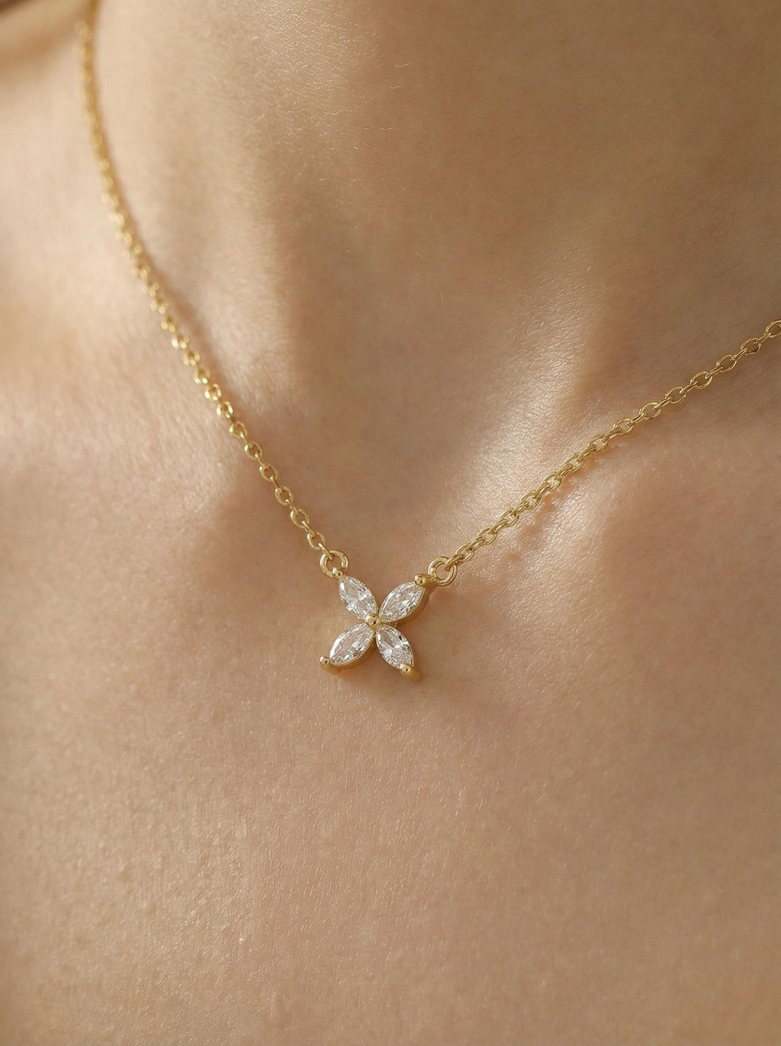 Bridesmaid Gift Lab Grown Diamond Necklace, Marquise Flower Pendant,  Minimalist Wedding Jewelry, Gift Set 0.40ct