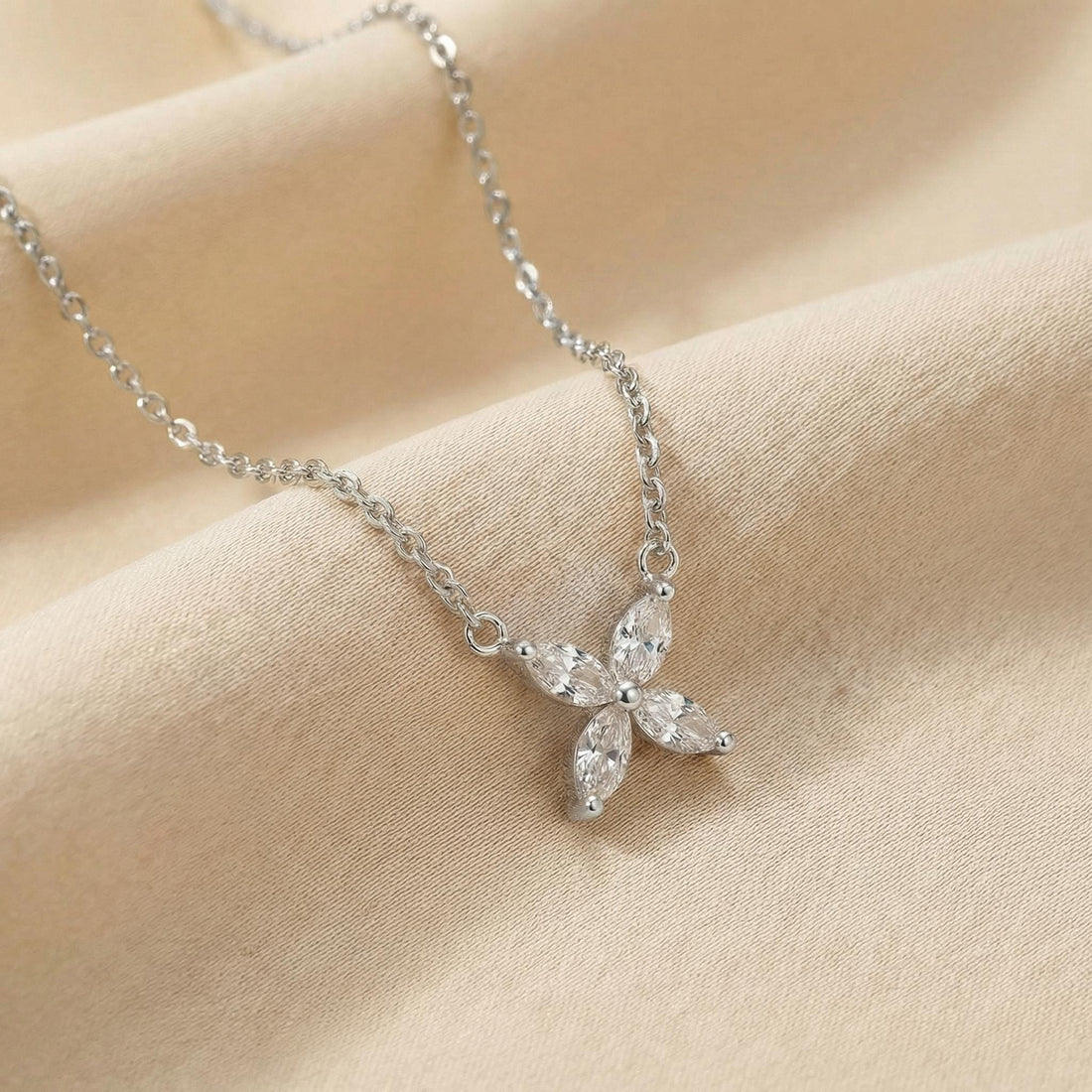 Bridesmaid Gift Lab Grown Diamond Necklace, Marquise Flower Pendant,  Minimalist Wedding Jewelry, Gift Set 0.40ct