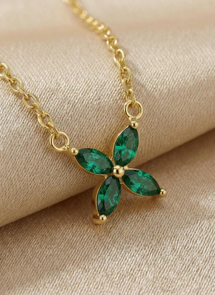Emerald Birthstone Necklace, Marquise Flower Pendant, Dainty Green Gemstone Bridesmaid Necklace, May Birthstone Bridal Party Gift