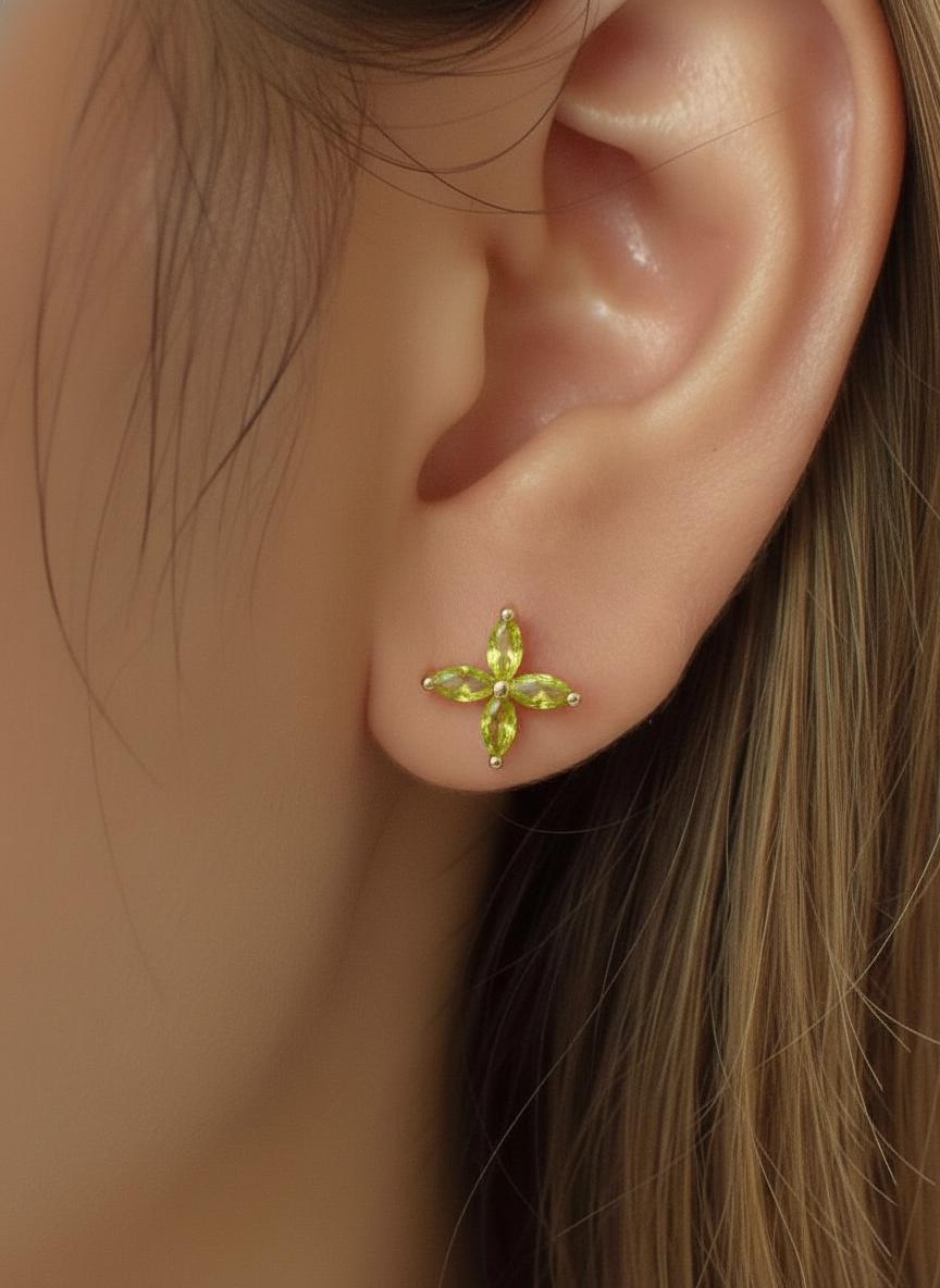 Peridot Necklace Marquise Flower Pendant Bridesmaid Gift  August Birthstone Charm Dainty Floral Cross