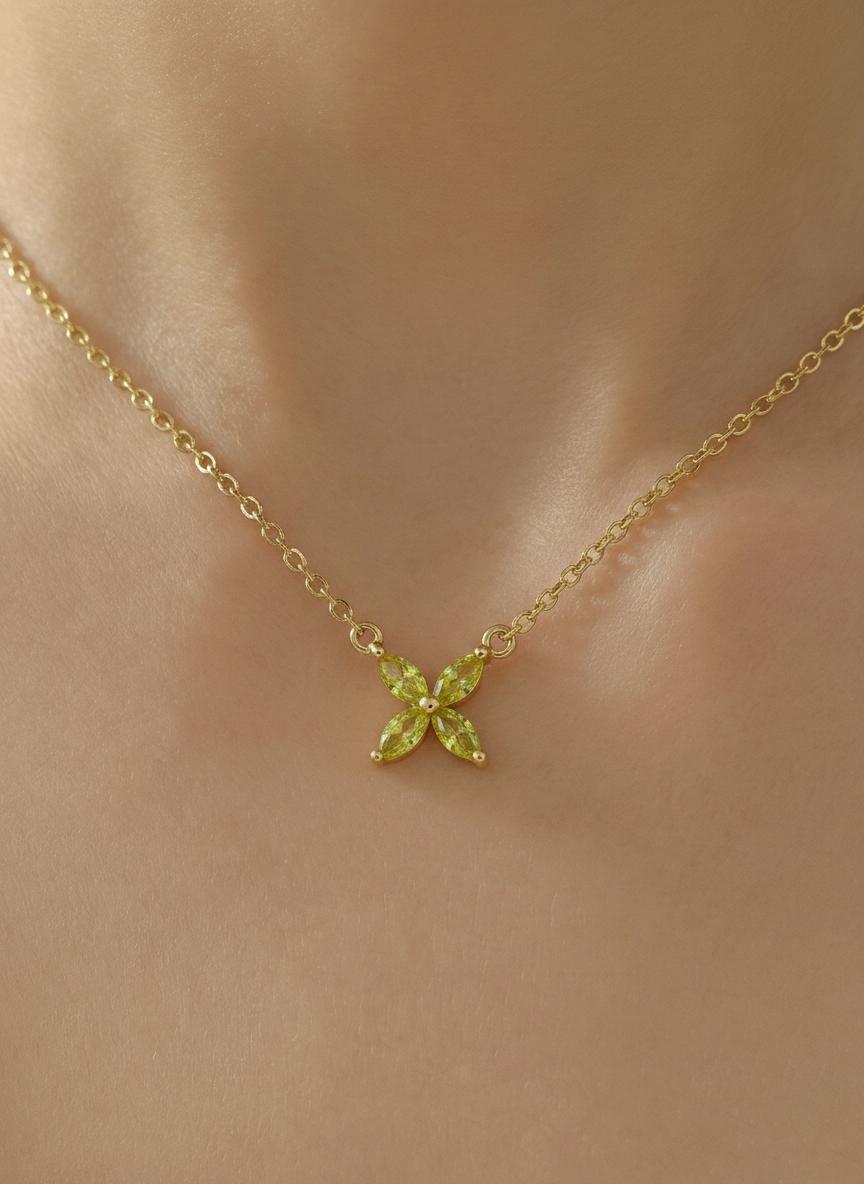 Peridot Necklace Marquise Flower Pendant Bridesmaid Gift  August Birthstone Charm Dainty Floral Cross