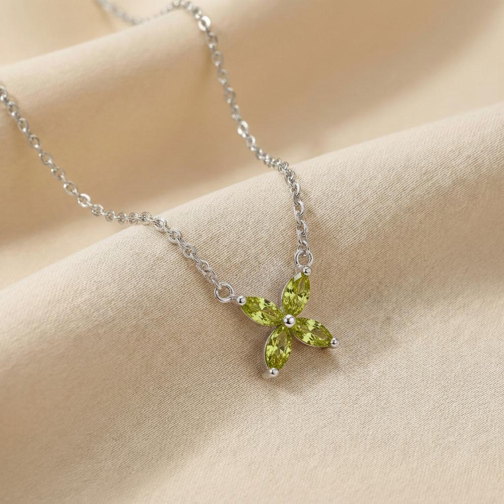 Peridot Necklace Marquise Flower Pendant Bridesmaid Gift  August Birthstone Charm Dainty Floral Cross