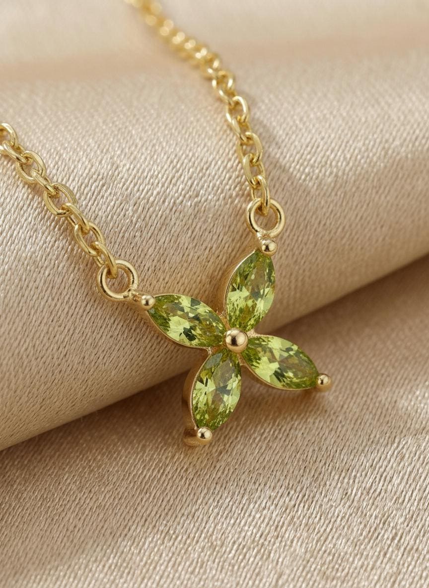 Peridot Necklace Marquise Flower Pendant Bridesmaid Gift  August Birthstone Charm Dainty Floral Cross