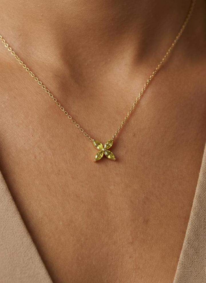 Peridot Necklace Marquise Flower Pendant Bridesmaid Gift  August Birthstone Charm Dainty Floral Cross