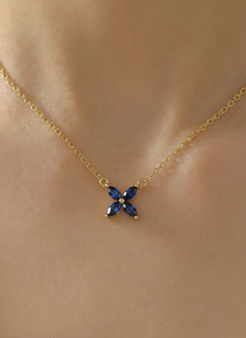 Sapphire Flower Necklace Royal Blue Pendant September Birthstone Jewelry Bridesmaid Gift Dainty Floral Charm Wedding Party Favor