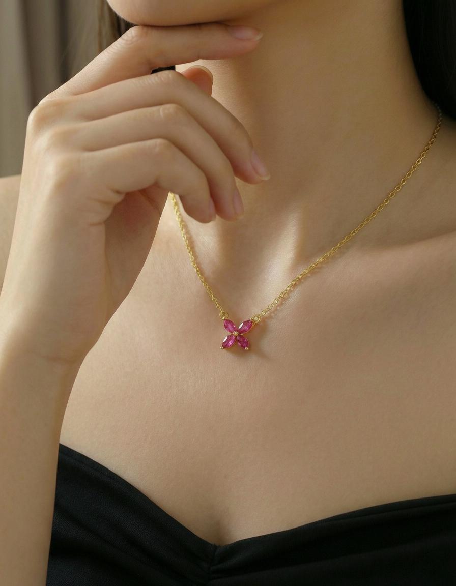 Pink Tourmaline Birthstone Necklace, Dainty Flower Pendant, October Birthstone Jewelry, Bridesmaid Necklace, Bridal Party Gift