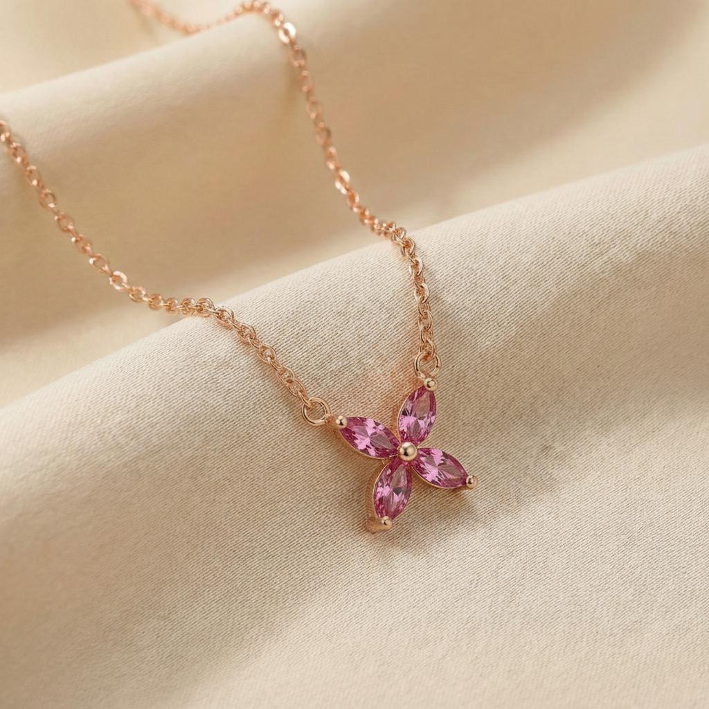 Pink Tourmaline Birthstone Necklace, Dainty Flower Pendant, October Birthstone Jewelry, Bridesmaid Necklace, Bridal Party Gift