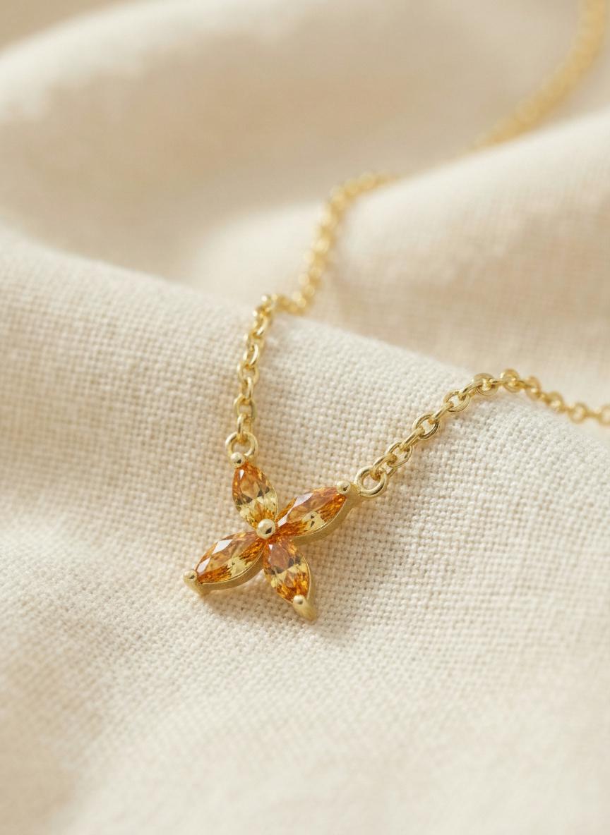 Citrine Birthstone Necklace, Dainty Flower Pendant, November Birthstone Jewelry, Bridesmaid Necklace, Minimalist Bridal Party Gift