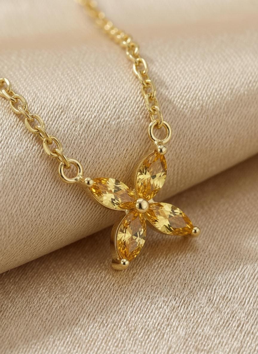 Citrine Birthstone Necklace, Dainty Flower Pendant, November Birthstone Jewelry, Bridesmaid Necklace, Minimalist Bridal Party Gift