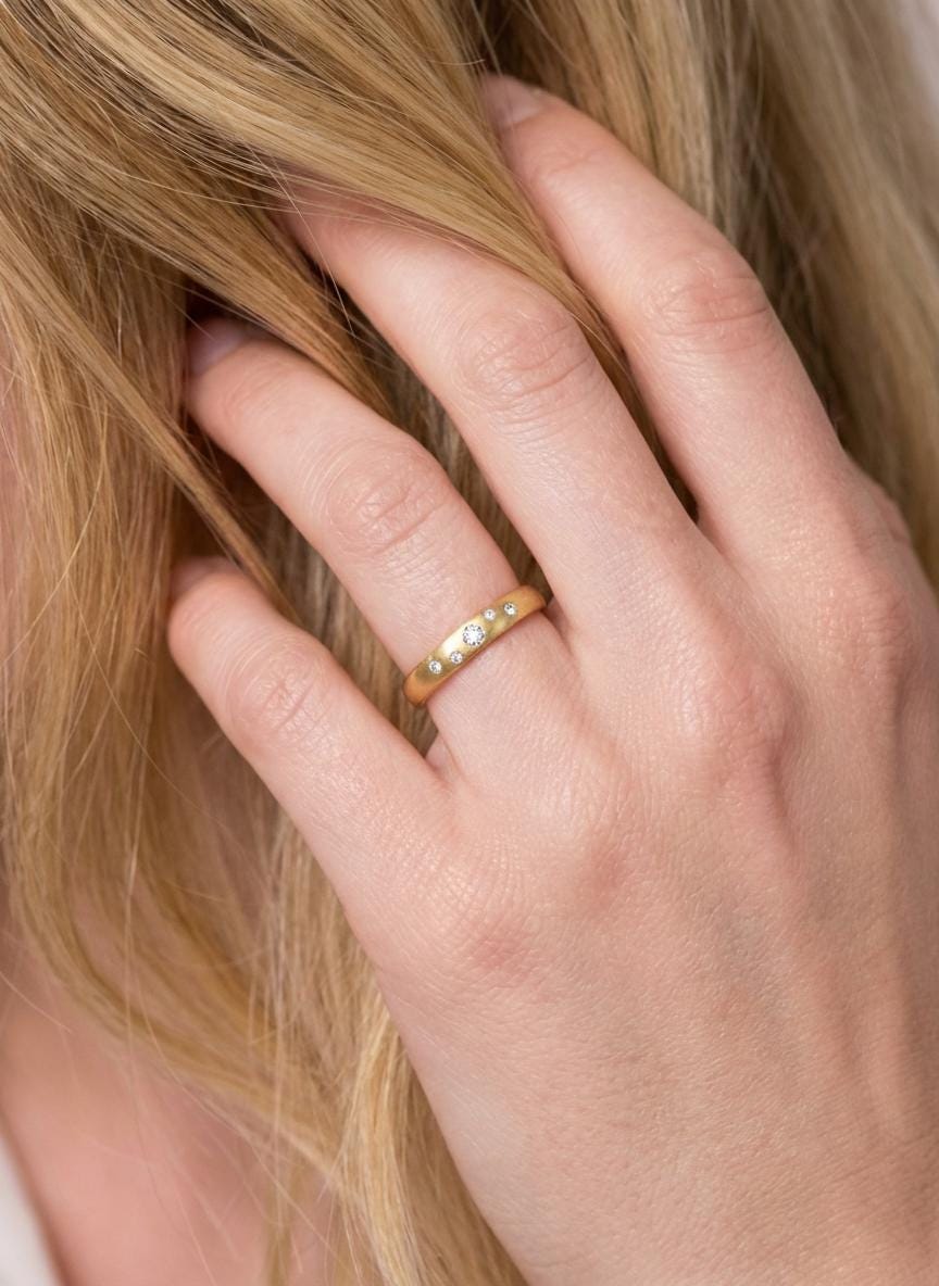 Lab Grown Diamond Band Flush Set Dome Ring Scattered White Diamond Wedding Band Push Present Birthstone Ring April Birthstone Jewelry Gift