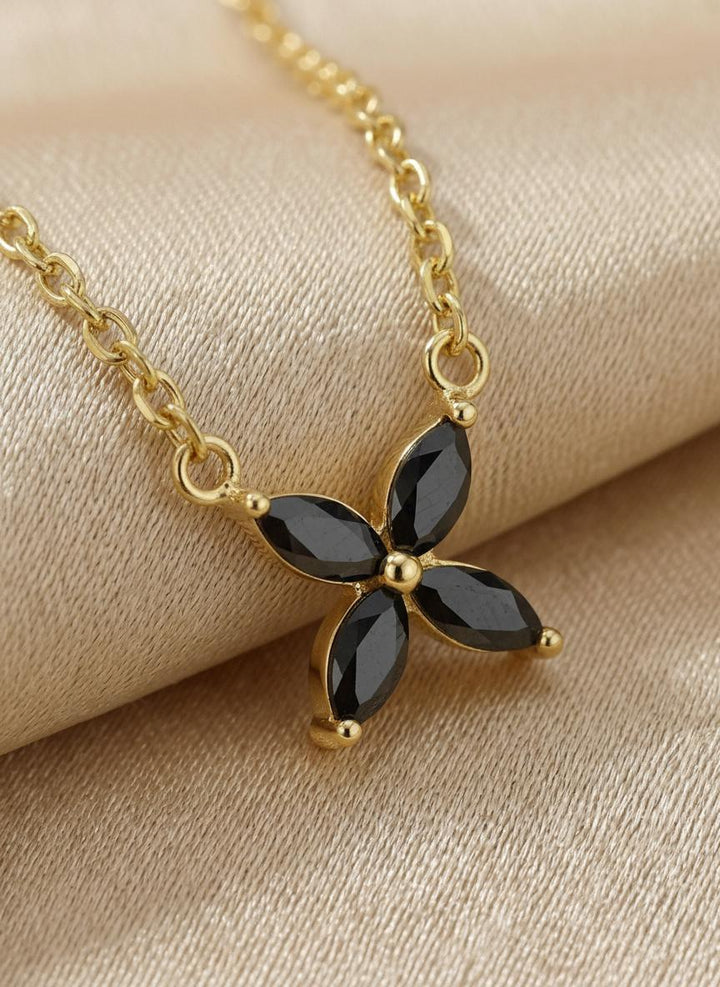 Black Diamond Flower Necklace, Sterling Silver Pendant, Dainty Bridesmaid Jewelry, Minimalist Bridal Party Gift for Her