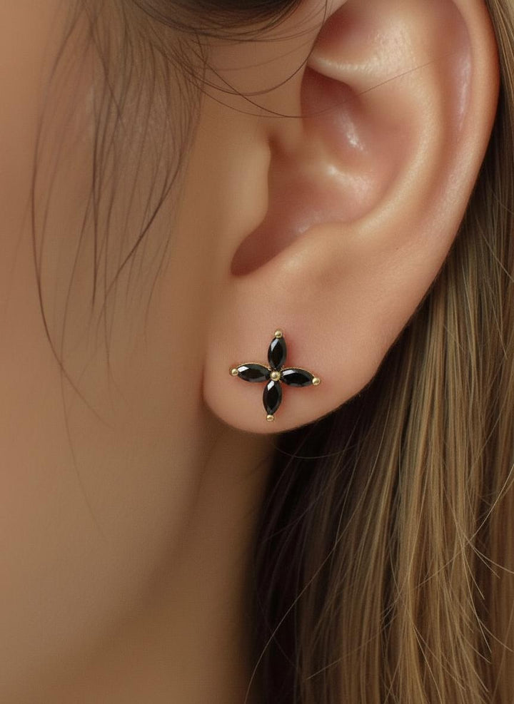 Black Diamond Flower Necklace, Sterling Silver Pendant, Dainty Bridesmaid Jewelry, Minimalist Bridal Party Gift for Her