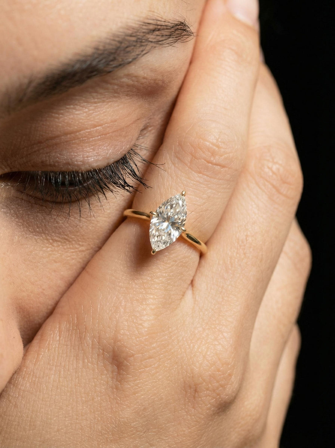 1.0ct - 2.0ct Marquise Cut Moissanite Ring, Knife Edge Solitaire Engagement Ring, 14K Gold Brilliant Solo Ring, April Birthstone Gift