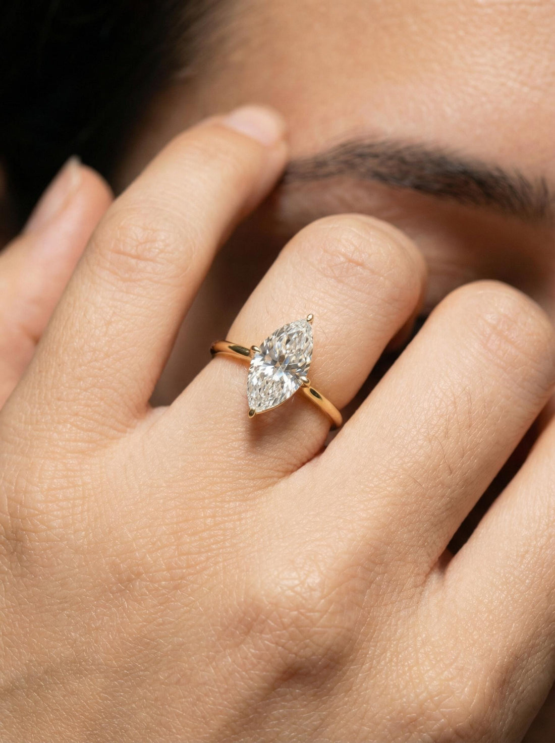 1.0ct - 2.0ct Marquise Cut Moissanite Ring, Knife Edge Solitaire Engagement Ring, 14K Gold Brilliant Solo Ring, April Birthstone Gift