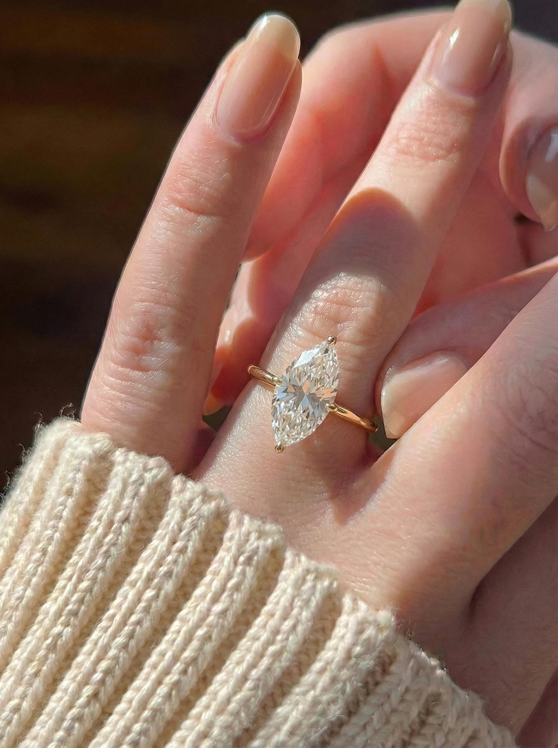 1.0ct - 2.0ct Marquise Cut Moissanite Ring, Knife Edge Solitaire Engagement Ring, 14K Gold Brilliant Solo Ring, April Birthstone Gift